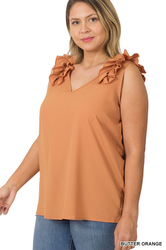 PLUS - Ruffle Sleeveless Top