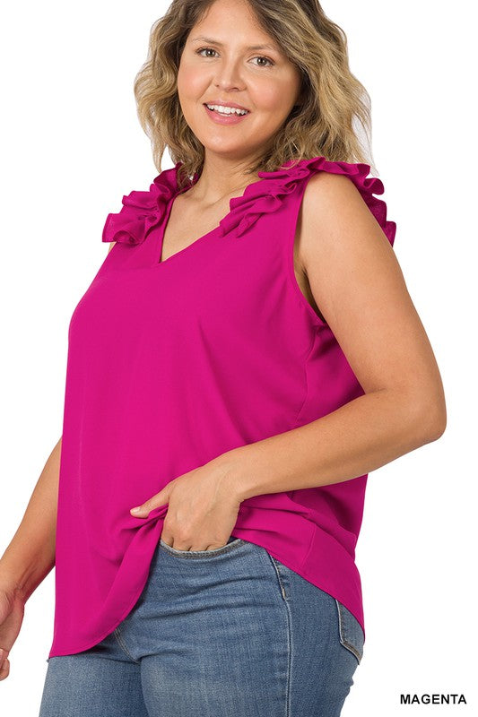 PLUS - Ruffle Sleeveless Top