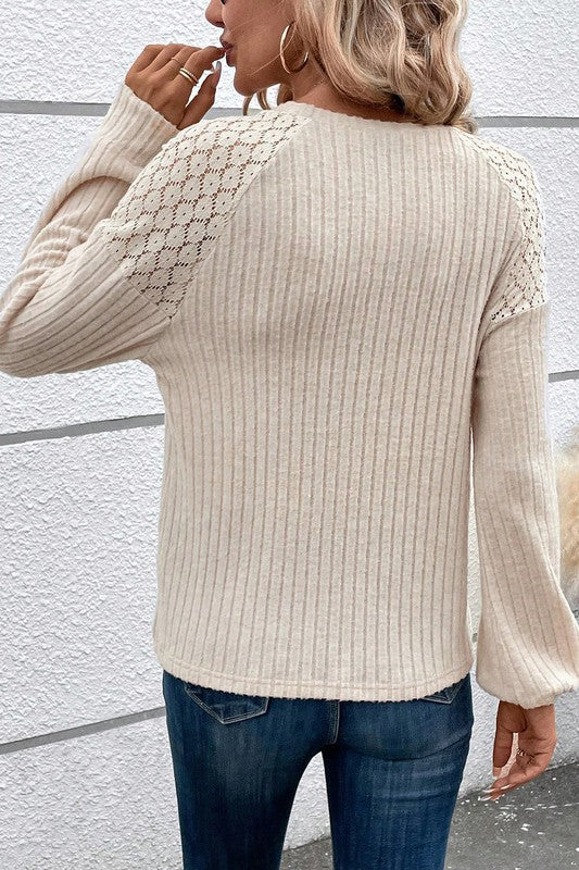Lace Detail, Button Sleeve Top