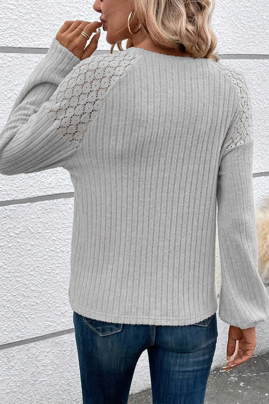 Lace Detail, Button Sleeve Top
