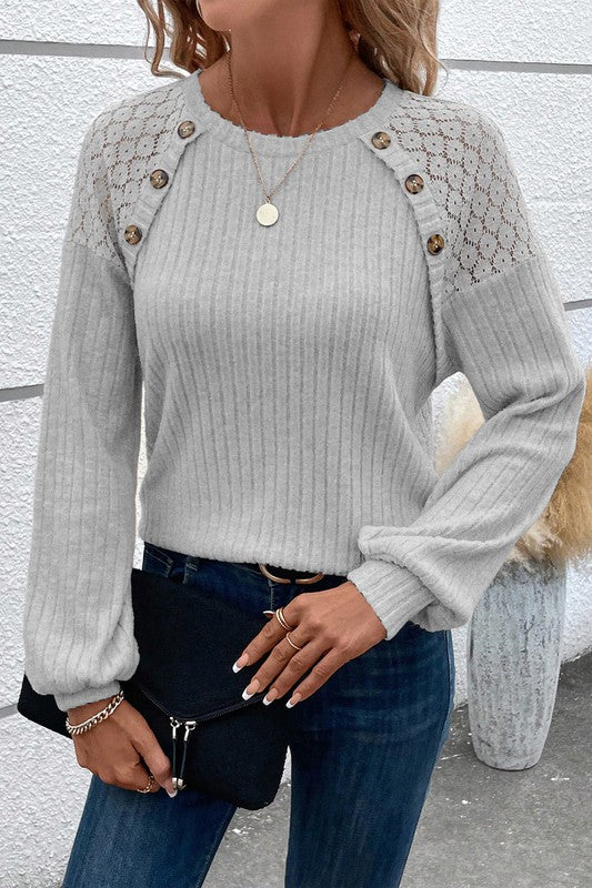 Lace Detail, Button Sleeve Top