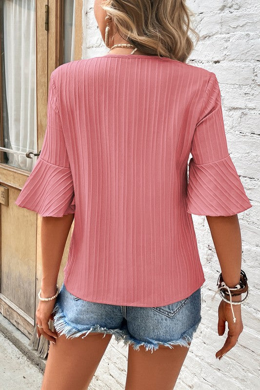 V Neck Textured Top