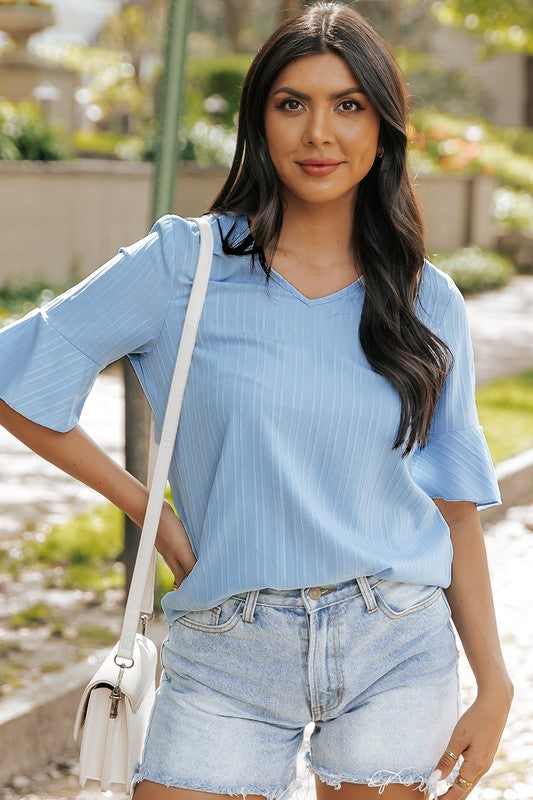 V Neck Textured Top