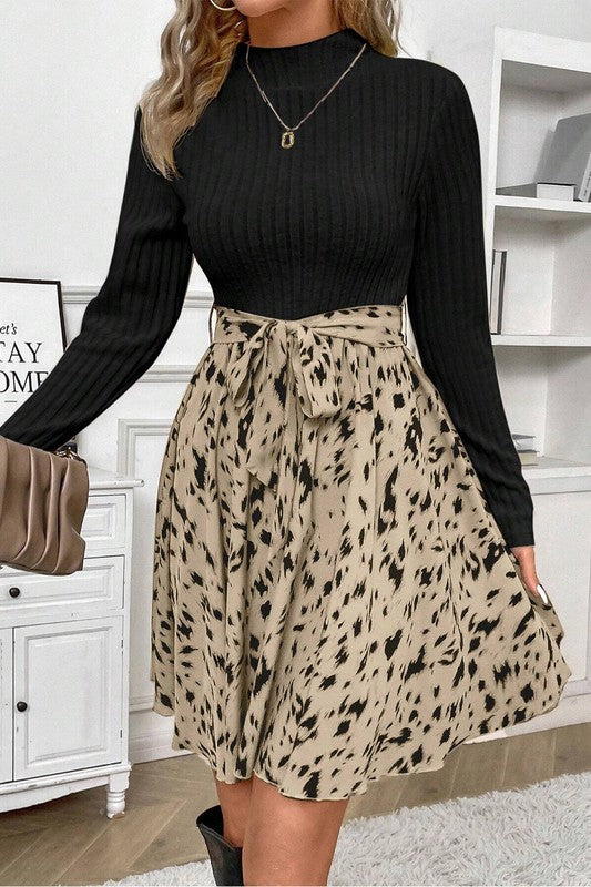 Ribbed Knit, Belted Dress