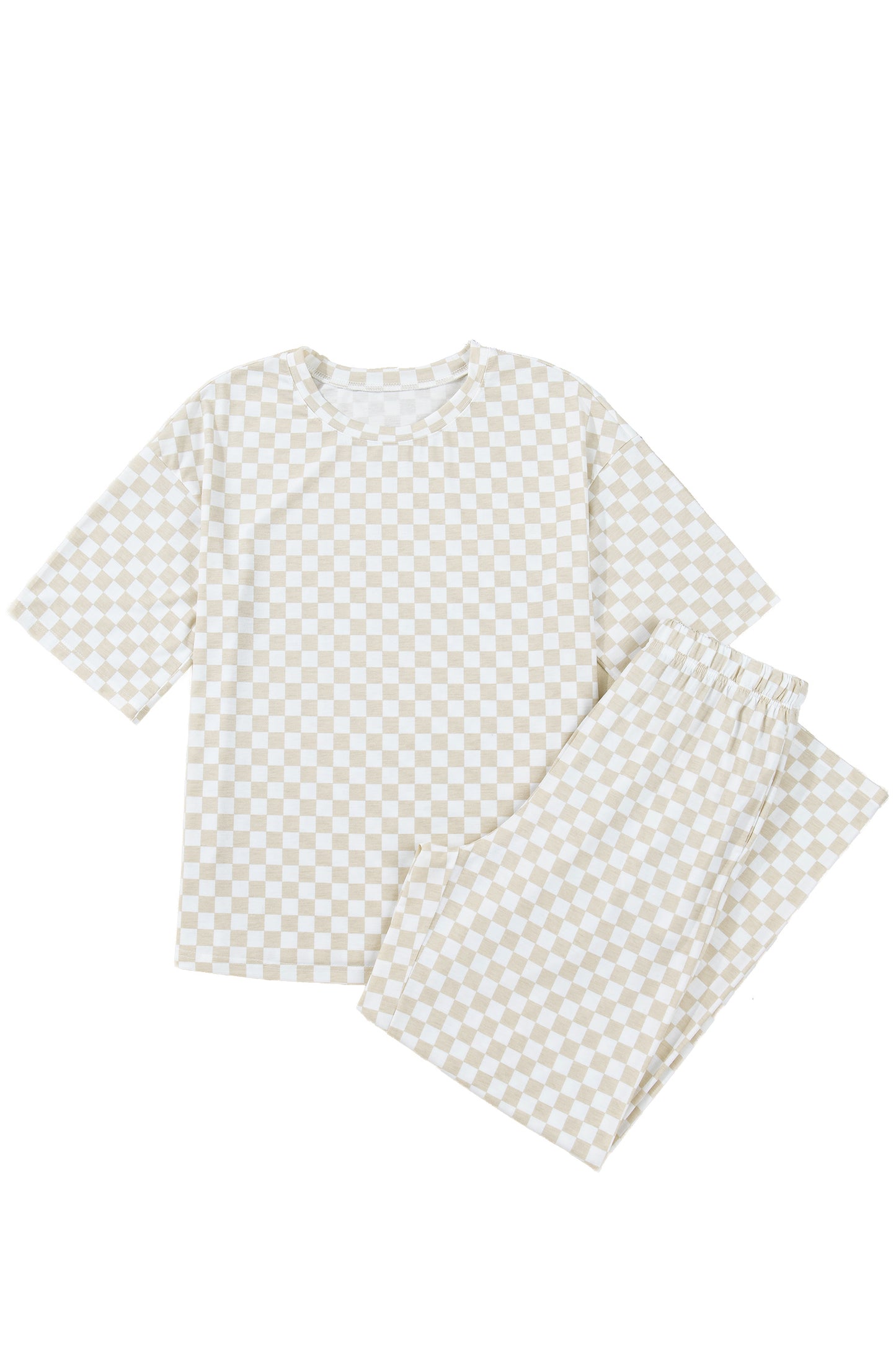 Khaki Checkered Print Half Sleeve Tee & Lounge Pant Set