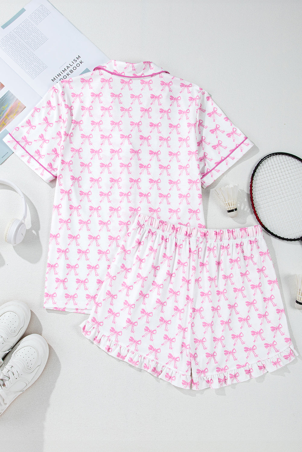 Pink Bow Short Sleeve & Shorts Pajama Set