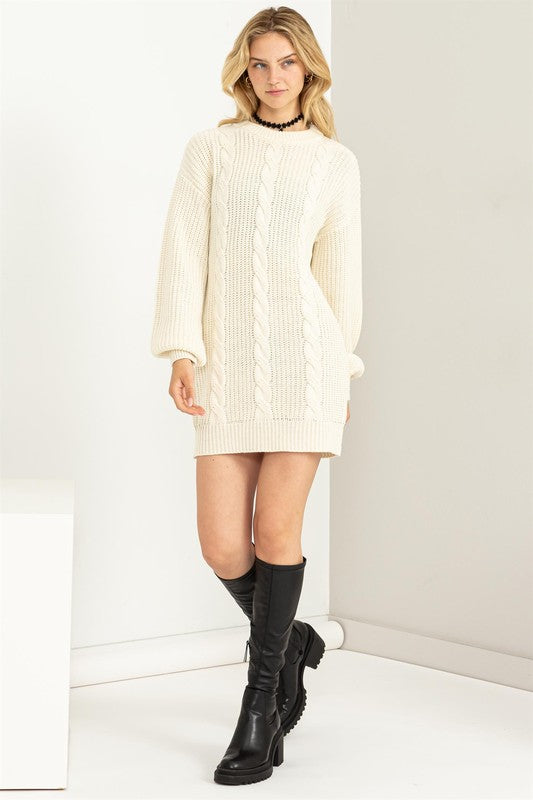 Cable-Knit Mini Sweater Dress