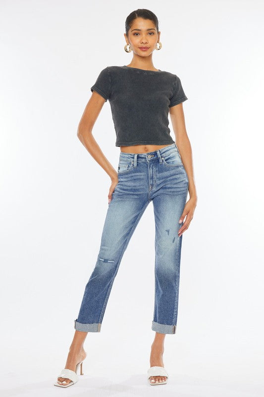Kan Can - HIGH RISE CUFFED JEANS
