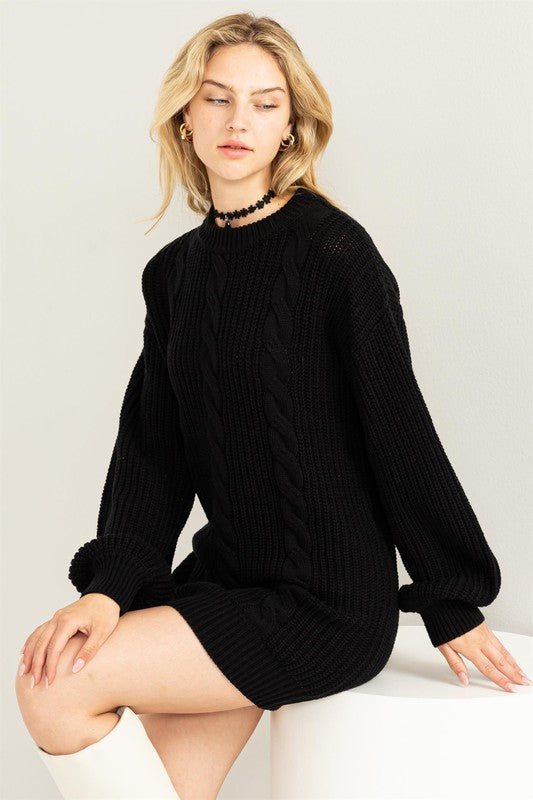 Cable-Knit Mini Sweater Dress