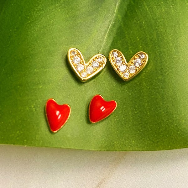 Tiny Heart Earrings, Set Of 2