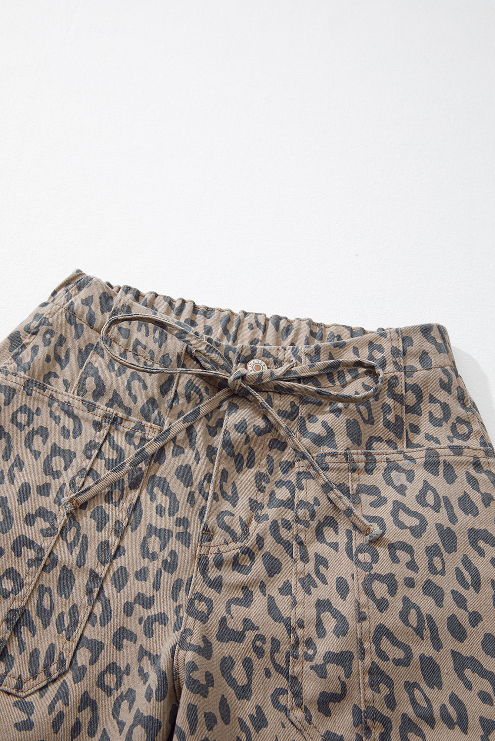Leopard Print Drawstring Barrel Jeans