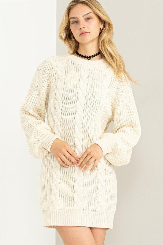 Cable-Knit Mini Sweater Dress