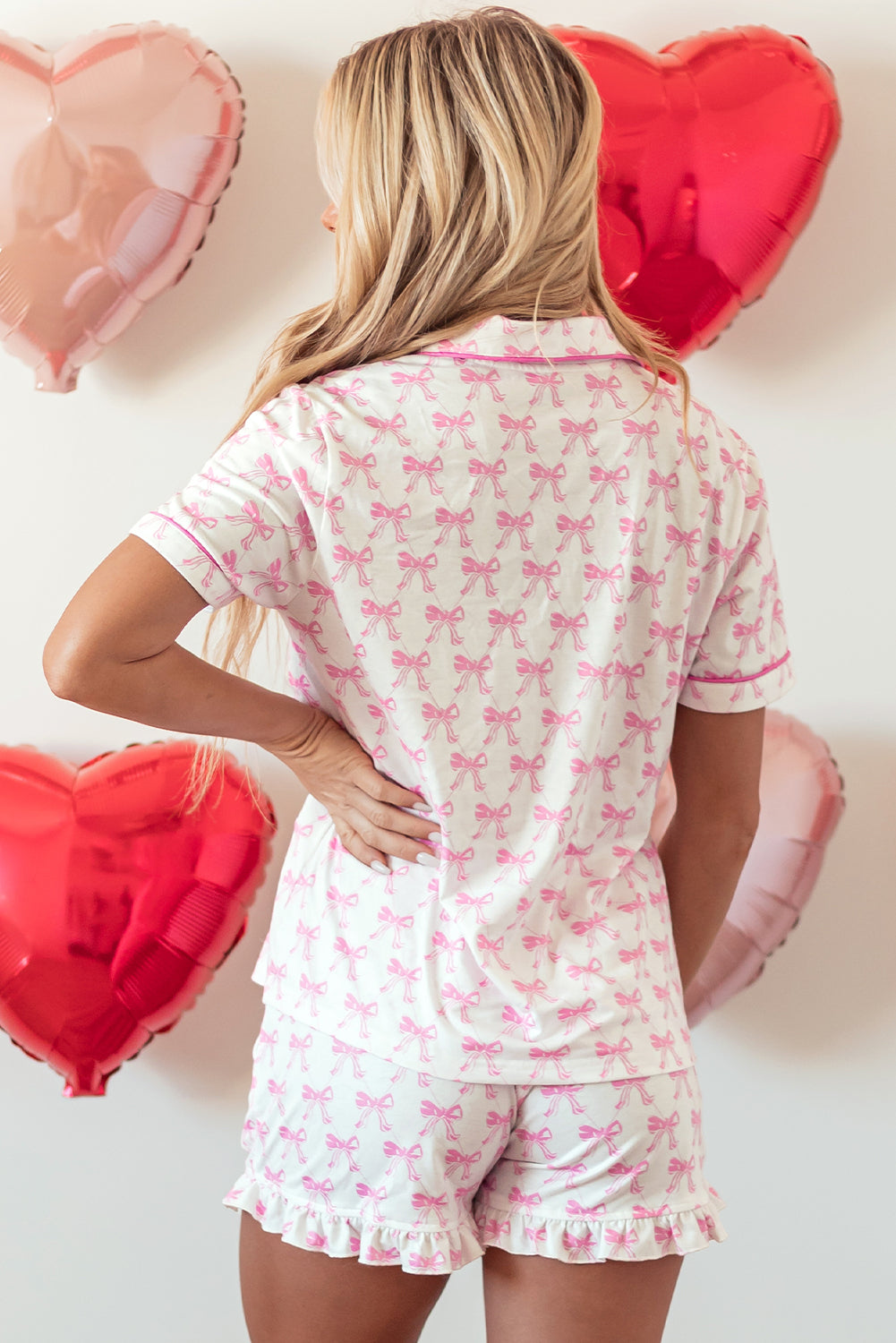 Pink Bow Short Sleeve & Shorts Pajama Set