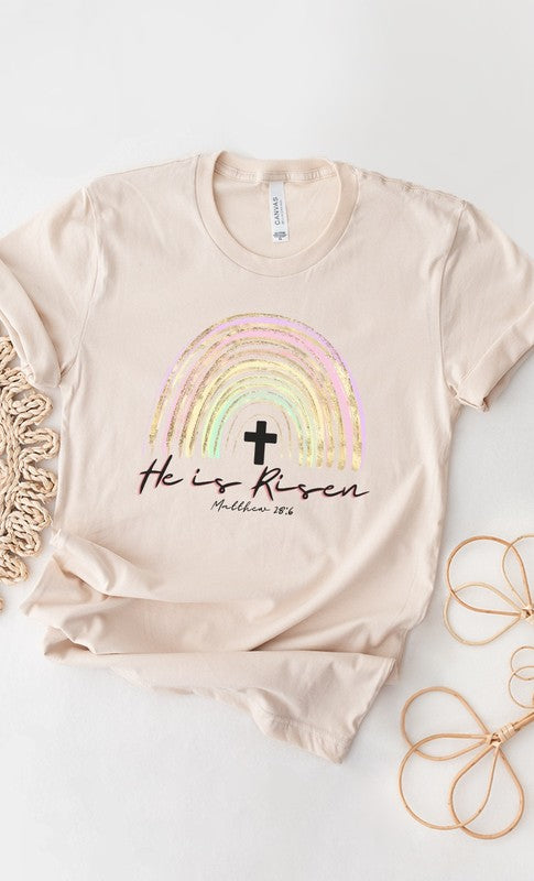 PLUS - He Is Risen Rainbow Graphic Tee