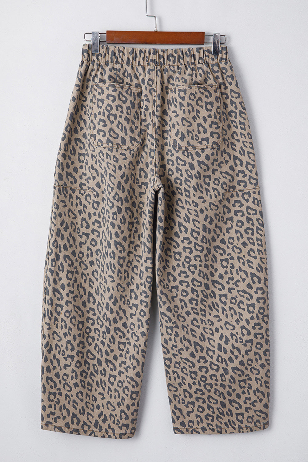 Leopard Print Drawstring Barrel Jeans