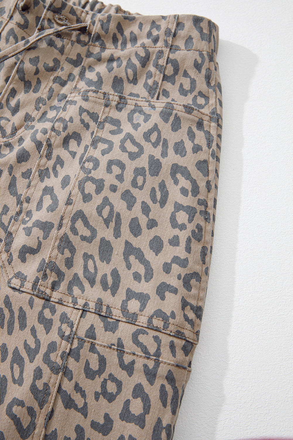 Leopard Print Drawstring Barrel Jeans