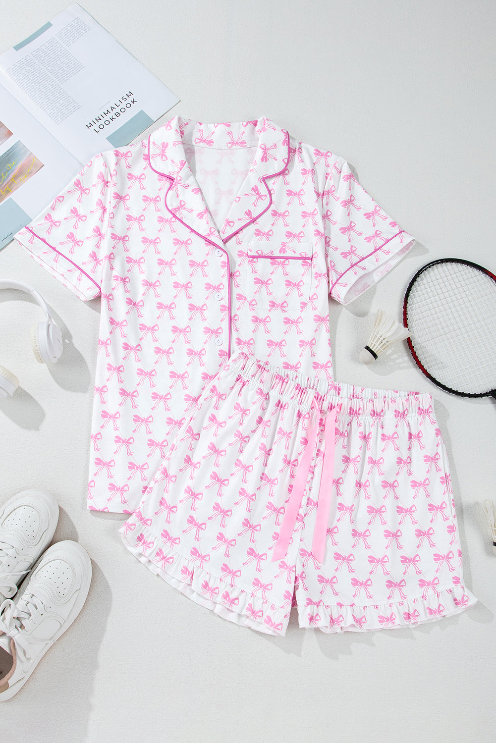 Pink Bow Short Sleeve & Shorts Pajama Set