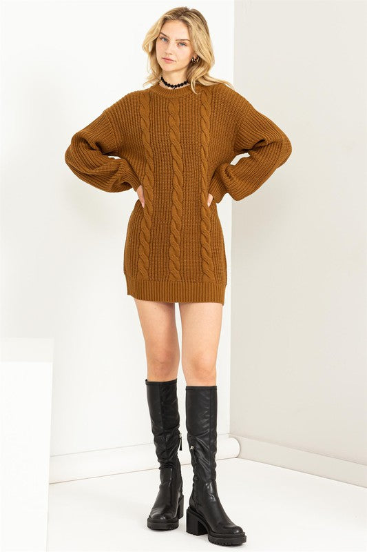 Cable-Knit Mini Sweater Dress